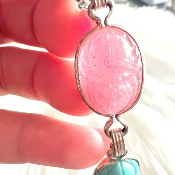 Vintage Scarab Egyptian themed beetle Sterling Silver bracelet - Picture 8 of 14